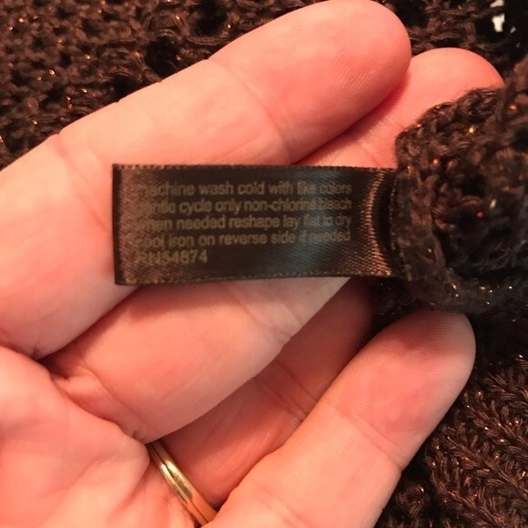 THE LIMITED Women’s Medium Brown Crochet Sweater Metallic Thread Tunic Length - Picture 6 of 7